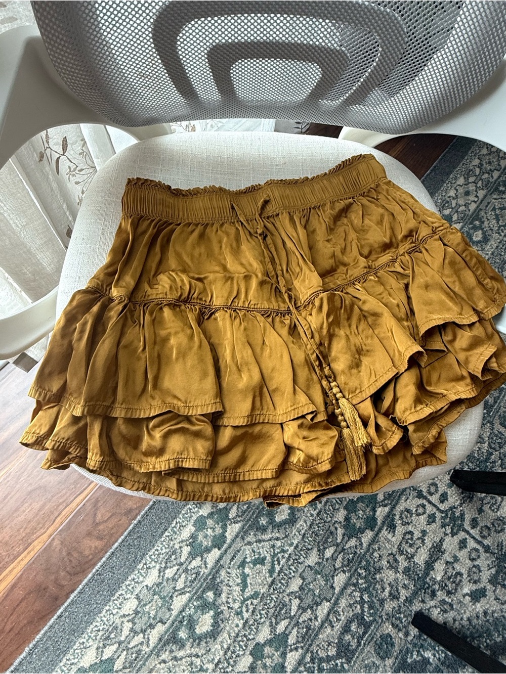aerie Tiered Ruffle Skirt in Mustard Brown